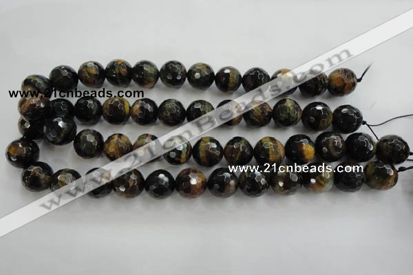 CTE726 15.5 inches 16mm faceted round yellow & blue tiger eye beads