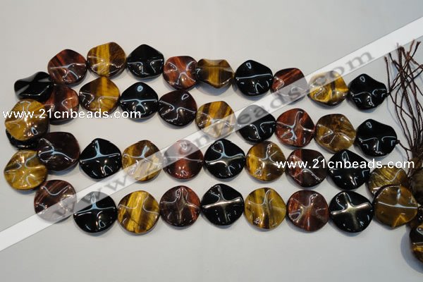 CTE806 15.5 inches 20mm wavy coin colorful tiger eye beads