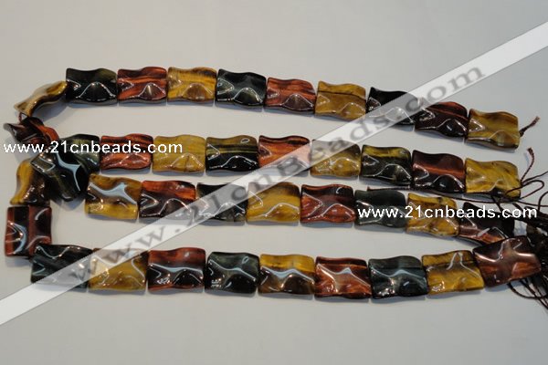 CTE810 15.5 inches 15*20mm wavy rectangle colorful tiger eye beads