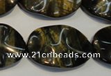 CTE820 15.5 inches 20*30mm wavy oval blue tiger eye beads