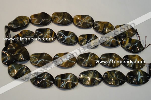 CTE820 15.5 inches 20*30mm wavy oval blue tiger eye beads