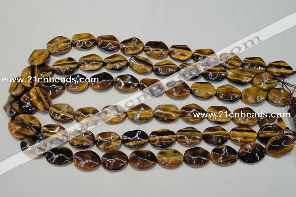 CTE830 15.5 inches 13*18mm wavy oval yellow tiger eye beads