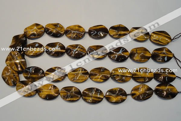 CTE832 15.5 inches 18*25mm wavy oval yellow tiger eye beads