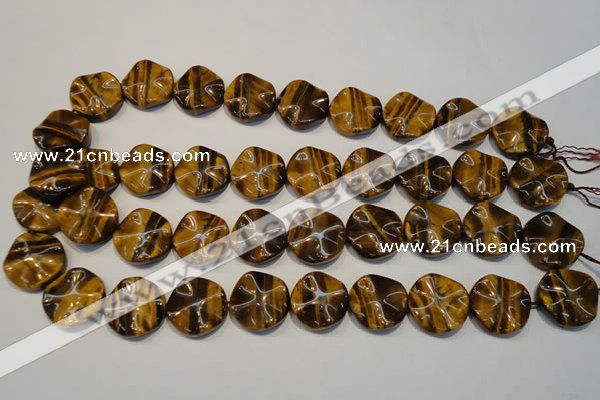 CTE836 15.5 inches 20mm wavy coin yellow tiger eye beads