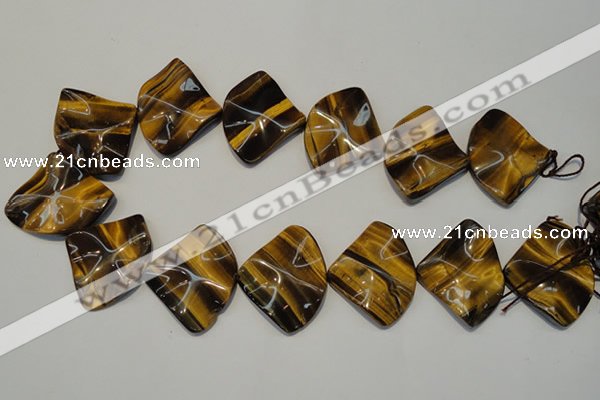 CTE845 15.5 inches 30*40mm wavy triangle yellow tiger eye beads