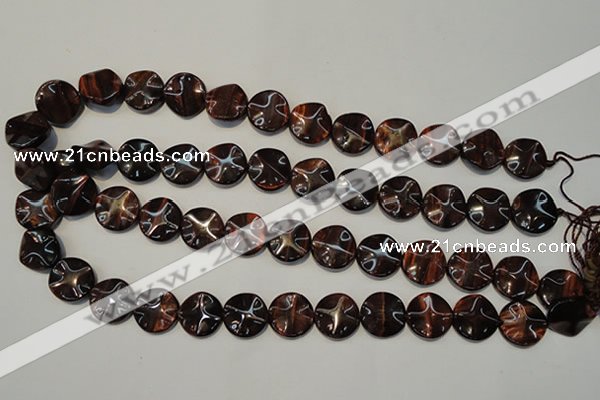 CTE852 15.5 inches 16mm wavy coin red tiger eye beads