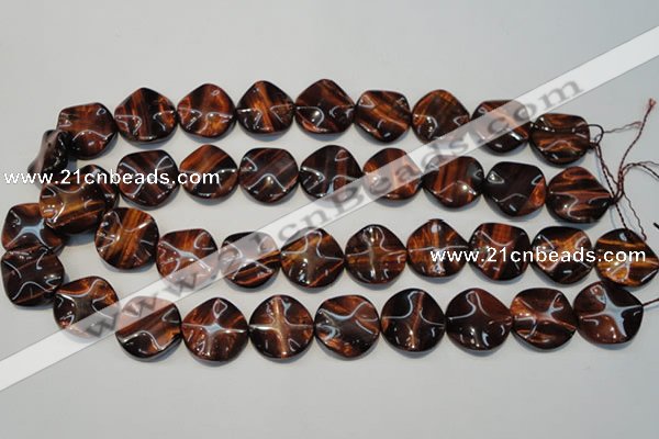 CTE854 15.5 inches 20mm wavy coin red tiger eye beads