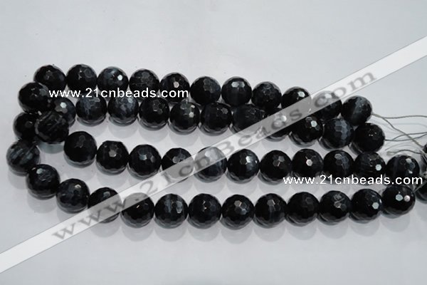 CTE926 15.5 inches 16mm faceted round silver tiger eye beads