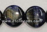 CTE965 15.5 inches 25mm flat round dyed blue tiger eye beads