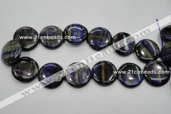 CTE966 15.5 inches 30mm flat round dyed blue tiger eye beads