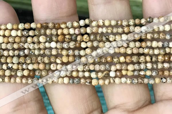 CTG1040 15.5 inches 2mm faceted round tiny picture jasper beads