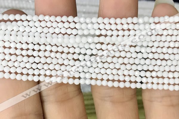 CTG1087 15.5 inches 2mm faceted round tiny white porcelain beads