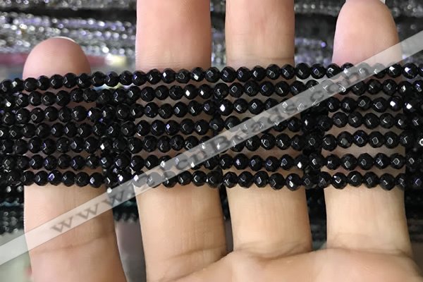 CTG1117 15.5 inches 3mm faceted round tiny black agate beads