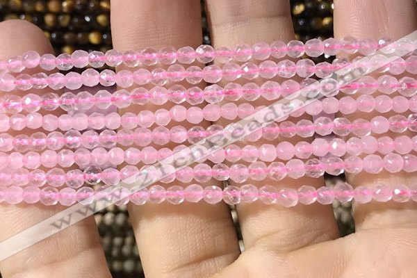 CTG1124 15.5 inches 3mm faceted round tiny rose quartz beads