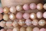 CTG1432 15.5 inches 2mm faceted round pink wooden fossil jasper beads