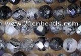 CTG1490 15.5 inches 3mm faceted round black rutilated quartz beads