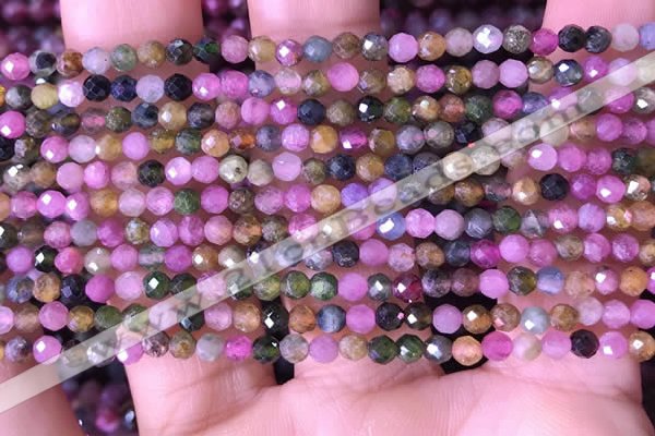 CTG1511 15.5 inches 3mm faceted round tourmaline beads wholesale