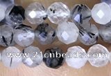 CTG1534 15.5 inches 4mm faceted round black rutilated quartz beads