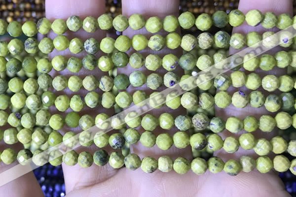 CTG1557 15.5 inches 4mm faceted round yellow pine turquoise beads