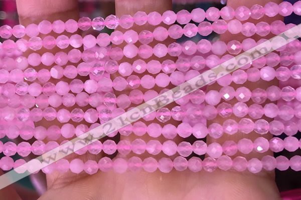 CTG1635 15.5 inches 3.5mm faceted round tiny rose quartz beads