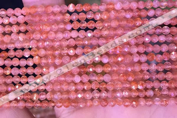 CTG1647 15.5 inches 3mm faceted round tiny strawberry quartz beads