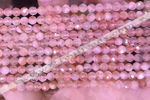 CTG1648 15.5 inches 4mm faceted round tiny strawberry quartz beads