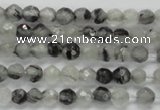 CTG208 15.5 inches 4mm faceted round tiny black rutilated quartz beads