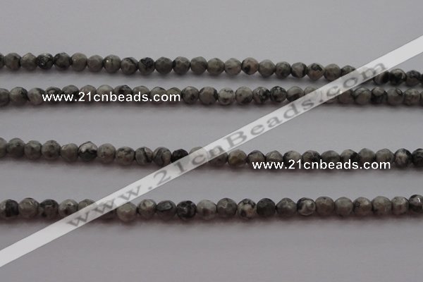 CTG215 15.5 inches 3mm faceted round tiny grey picture jasper beads