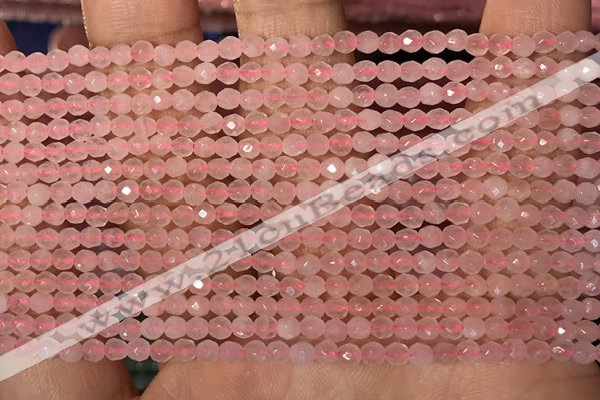 CTG2202 15 inches 2mm,3mm & 4mm faceted round rose quartz beads