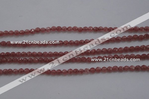 CTG223 15.5 inches 3mm faceted round tiny strawberry quartz beads