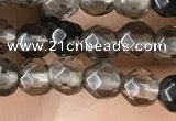 CTG2506 15.5 inches 4mm faceted round smoky quartz beads