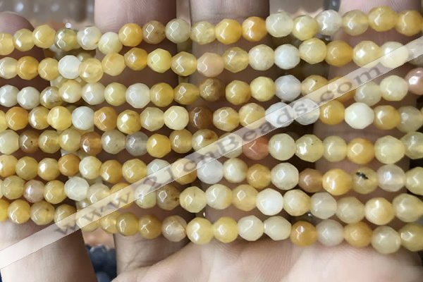 CTG2517 15.5 inches 4mm faceted round yellow jade beads