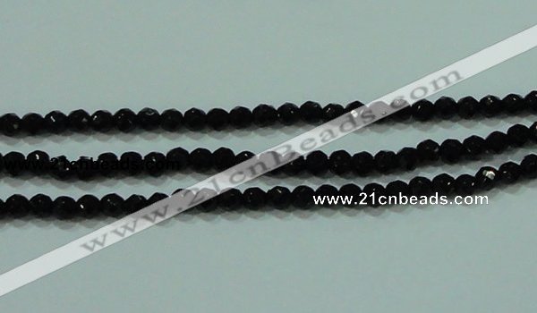 CTG30 15.5 inches 3mm faceted round black agate beads wholesale