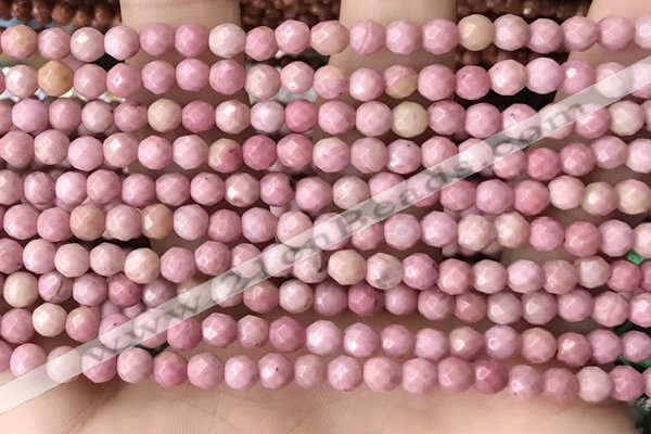 CTG3553 15.5 inches 4mm faceted round pink wooden jasper beads