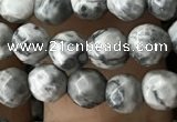 CTG3559 15.5 inches 4mm faceted round grey picture jasper beads