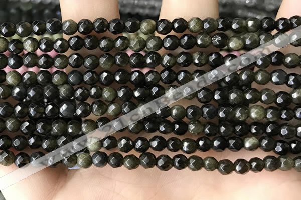 CTG3587 15.5 inches 4mm faceted round golden obsidian beads