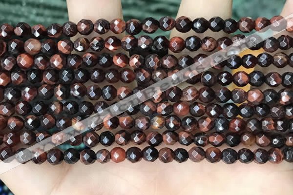 CTG3589 15.5 inches 4mm faceted round red tiger eye beads