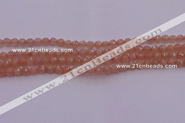 CTG507 15.5 inches 4mm faceted round tiny peach moonstone beads