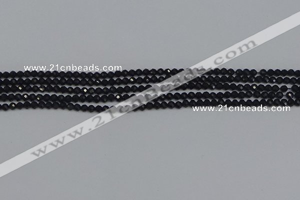 CTG643 15.5 inches 2mm faceted round black tourmaline beads