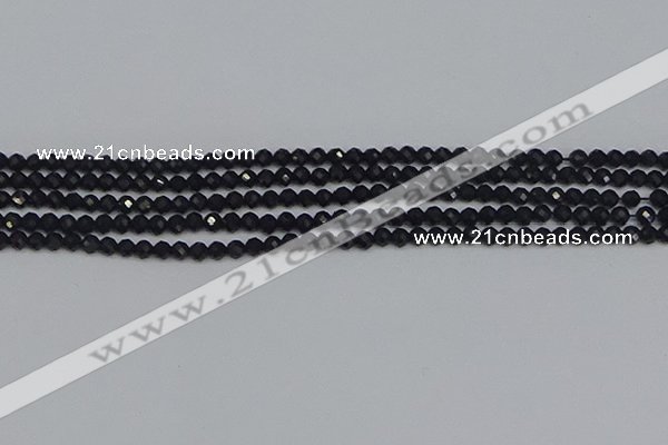 CTG644 15.5 inches 3mm faceted round black tourmaline beads