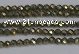 CTG645 15.5 inches 2mm faceted round golden pyrite beads