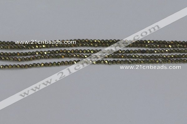 CTG645 15.5 inches 2mm faceted round golden pyrite beads