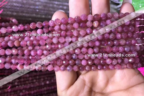 CTG708 15.5 inches 5mm faceted round tiny pink tourmaline beads