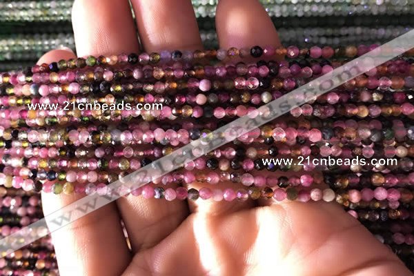 CTG724 15.5 inches 2mm faceted round tiny tourmaline beads