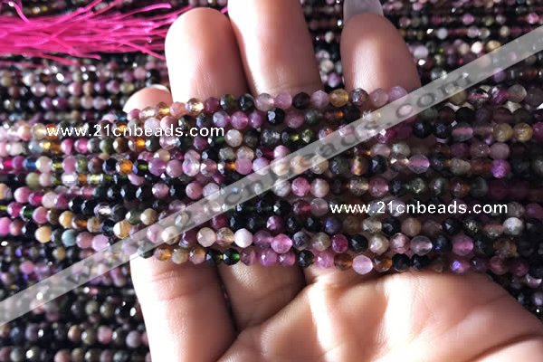 CTG725 15.5 inches 3mm faceted round tiny tourmaline beads