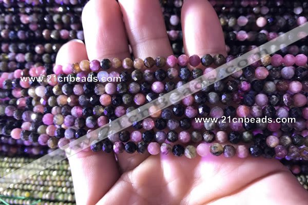 CTG726 15.5 inches 4mm faceted round tiny tourmaline beads