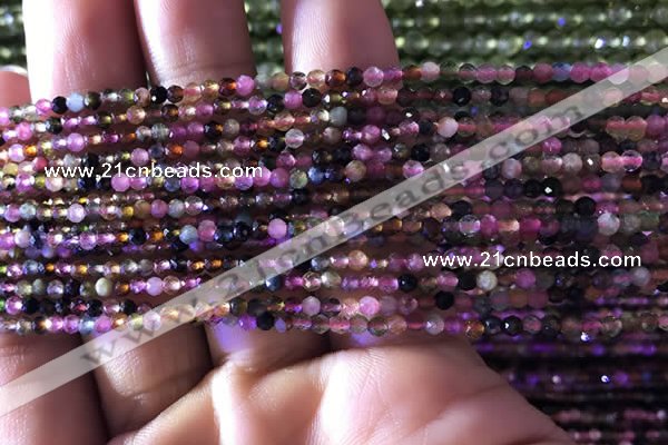 CTG729 15.5 inches 2mm faceted round tiny tourmaline beads