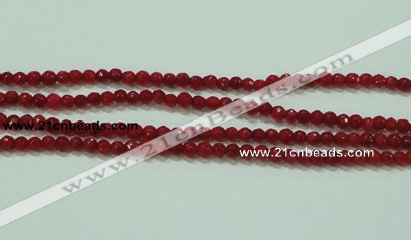 CTG81 15.5 inches 2mm faceted round tiny red coral beads wholesale