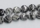 CTJ06 16 inches 10mm flat round black water jasper beads wholesale CTJ06 16 inches 10mm flat round black water jasper beads wholesale