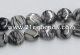 CTJ06 16 inches 10mm flat round black water jasper beads wholesale